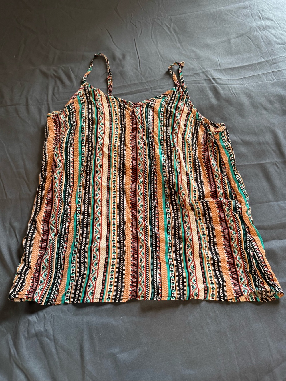 Striped Tribal-Print Spaghetti Strap Camisole in Multicolor